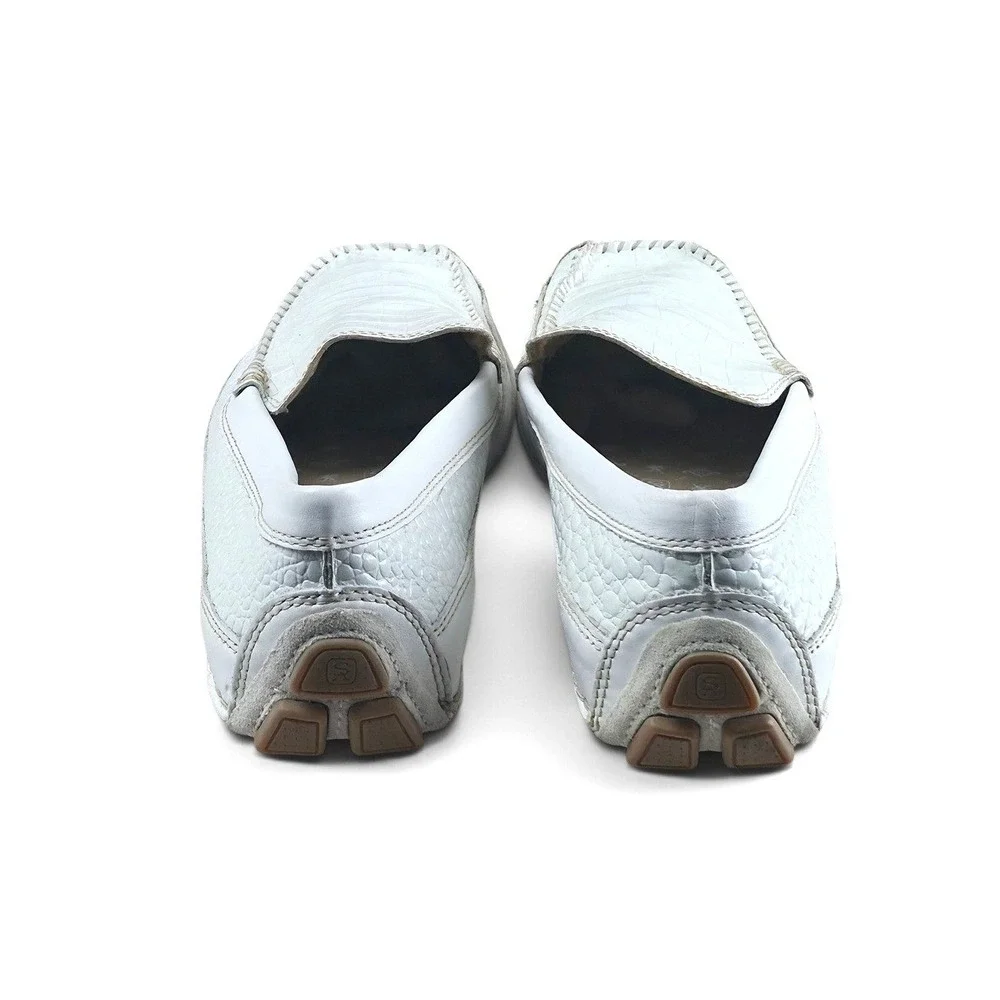 Stacy Adams Loafers Mens 9.5 White Excellent Croc Embossed Leather Driving Shoes